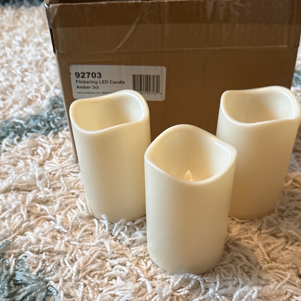 Cream LED Flickering Candle Set